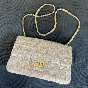 Classic Tweed Flap Bag in Nude / Blush